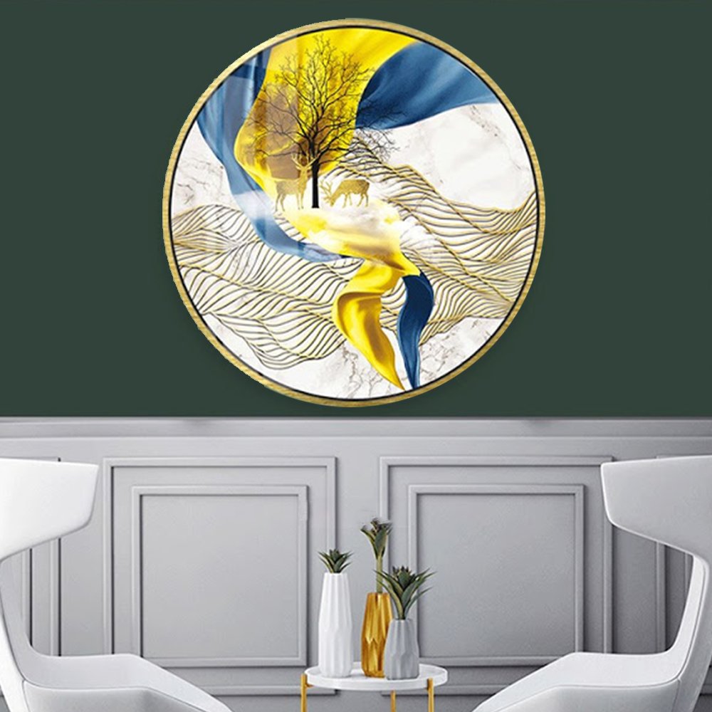 Tranh Tròn Tráng Gương Đôi Hươu Vàng Nghệ Thuật 3