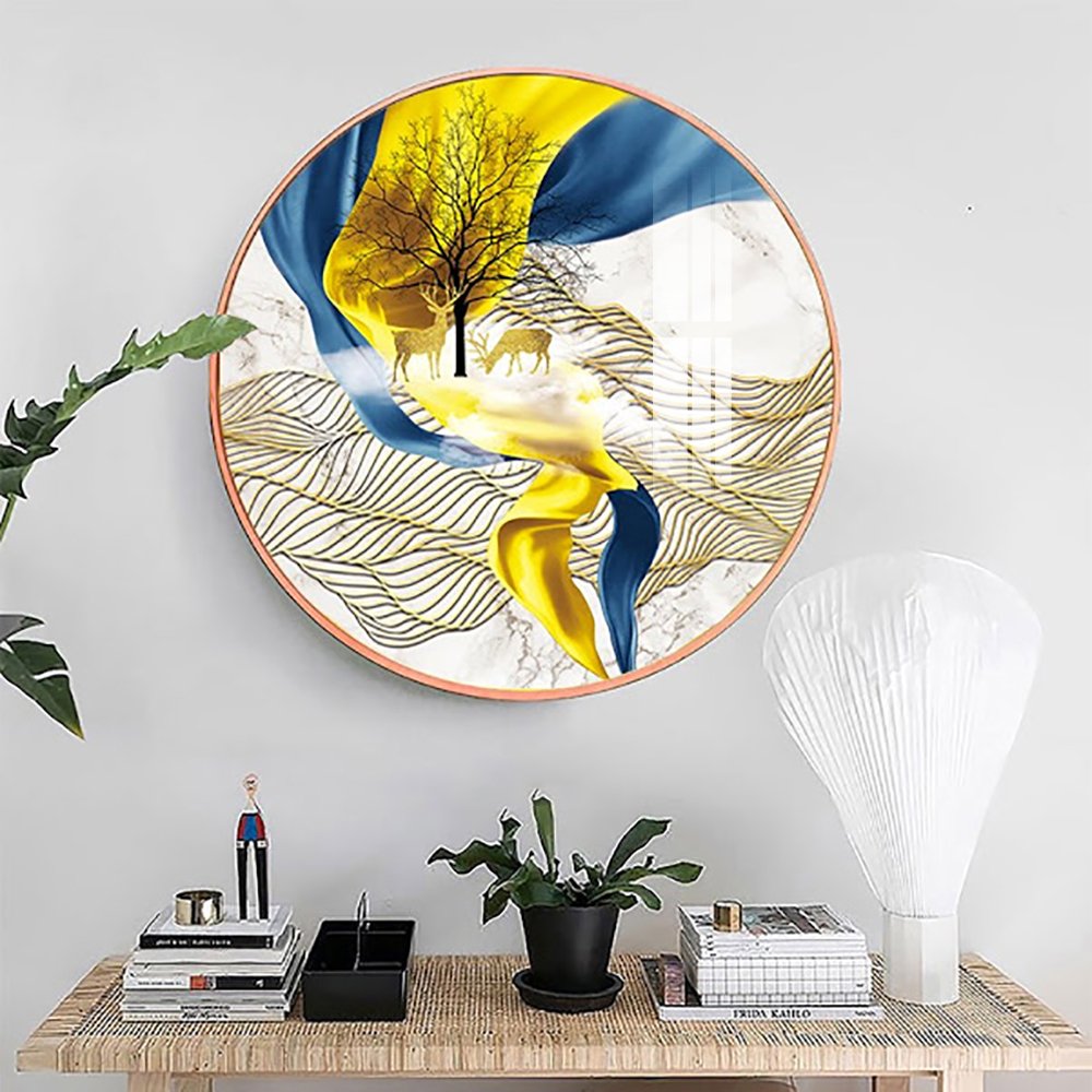 Tranh Tròn Tráng Gương Đôi Hươu Vàng Nghệ Thuật 3