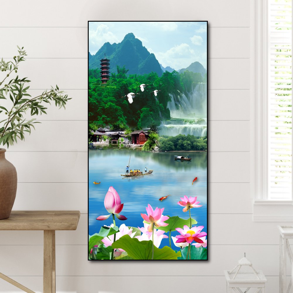 Tranh treo tường sen hồng giữa thiên nhiên