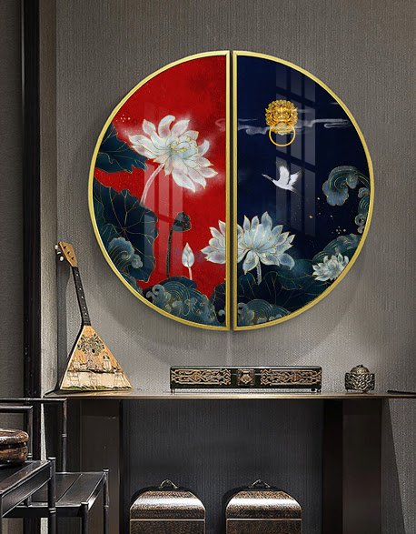 Tranh Bán Nguyệt Sen Trắng Nghệ Thuật