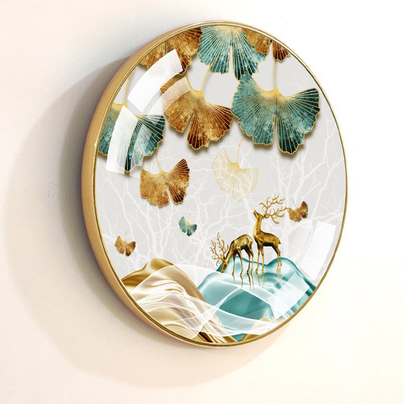 Tranh Tròn Tráng Gương Đôi Hươu Vàng Nghệ Thuật 14