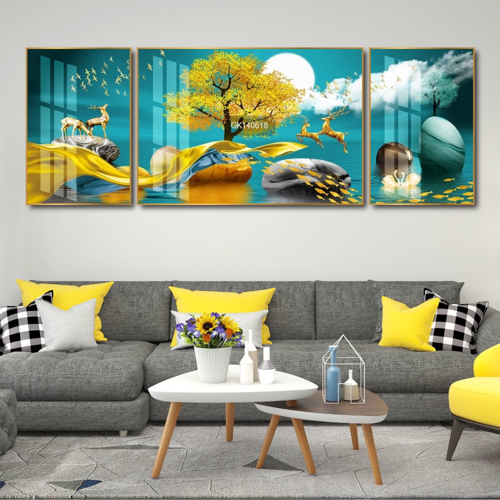 Tranh Treo Tường Hươu Và Cây Vàng Nghệ Thuật 6