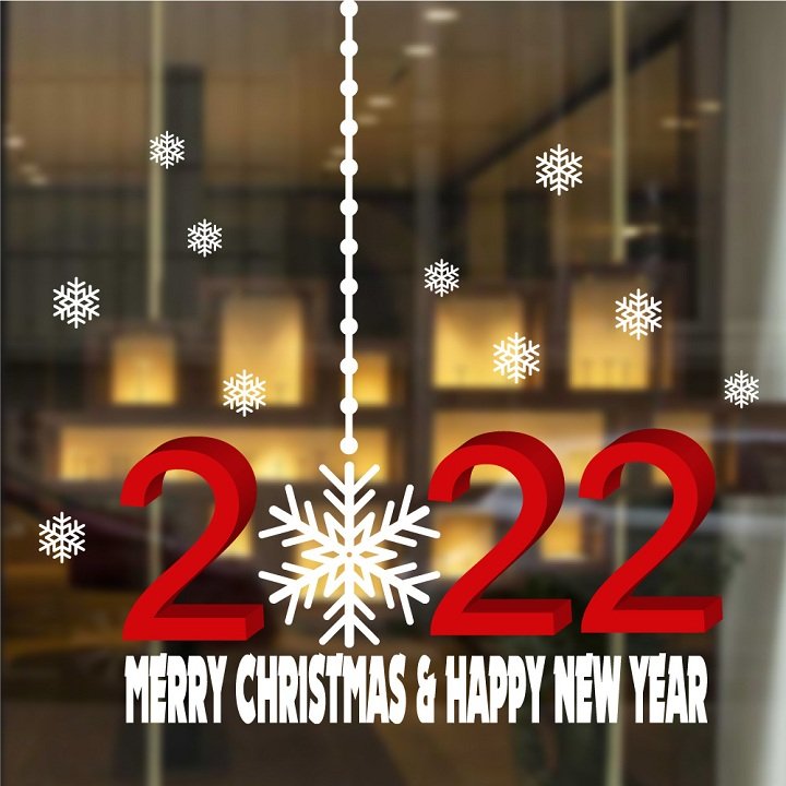 Decal Trang Trí Noel Merry Christmas & Happy New Year 2022 Và Bông Tuyết