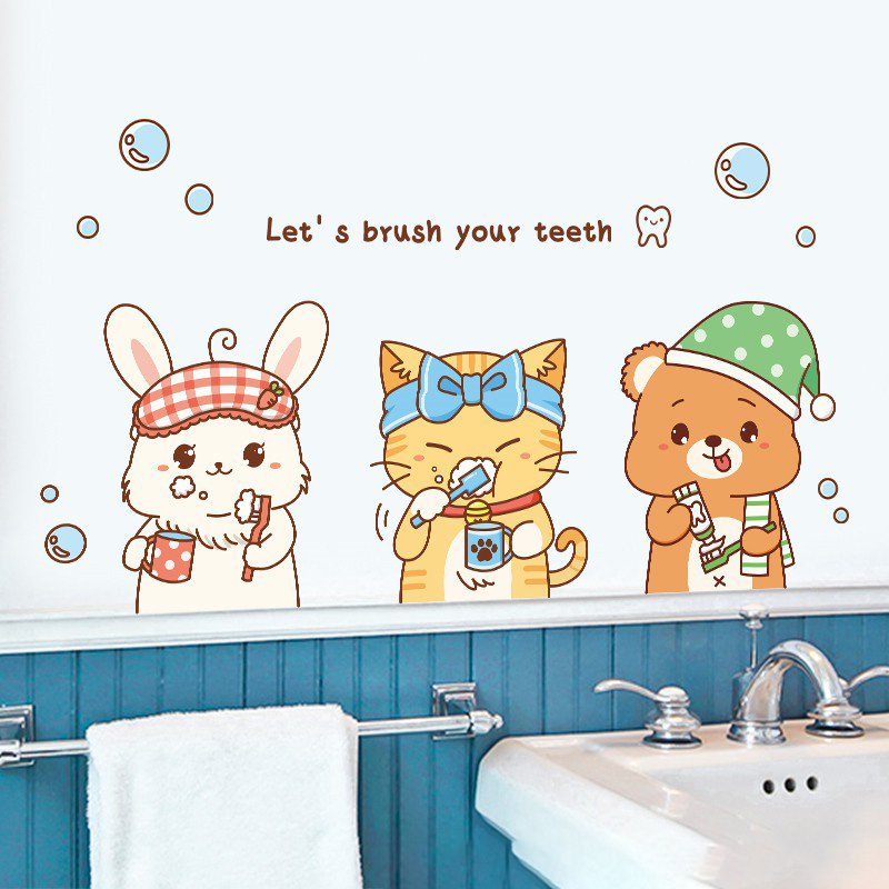 Decal dán tường các bé đánh răng