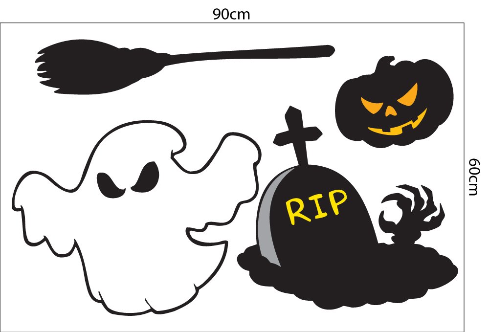 Decal trang trí Halloween combo bí ngô và bóng ma 04