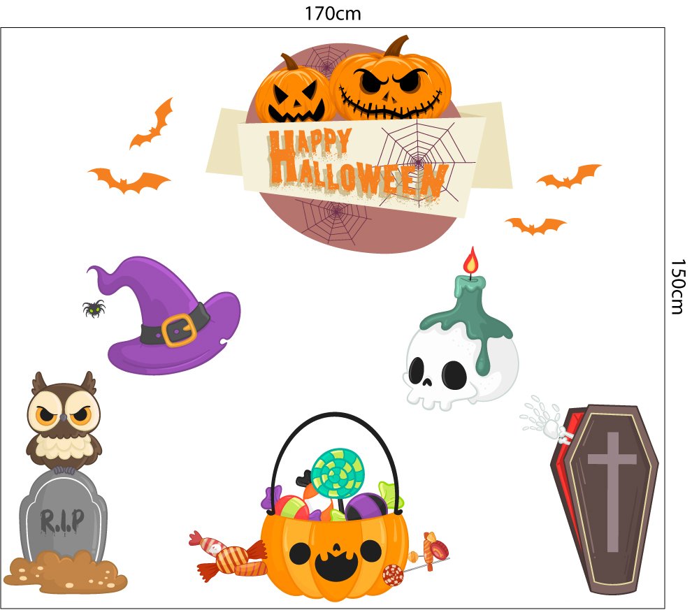 Decal trang trí Halloween combo bí ngô và bóng ma 2