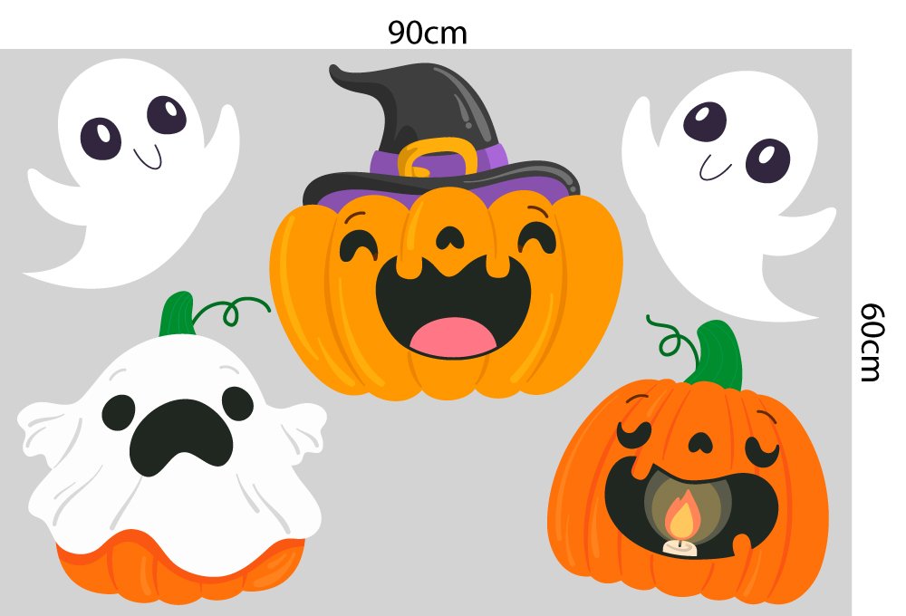 Decal trang trí Halloween combo bí ngô và bóng ma