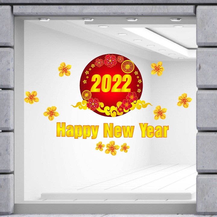 Decal trang trí tết happy new year 2022 mẫu 3