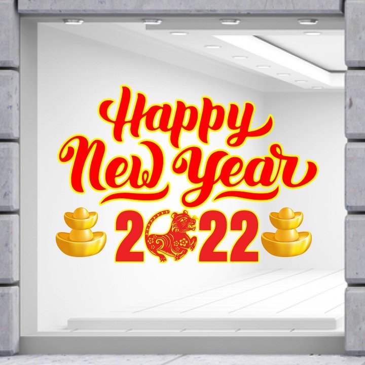 Decal trang trí tết happy new year 2022 mẫu 4