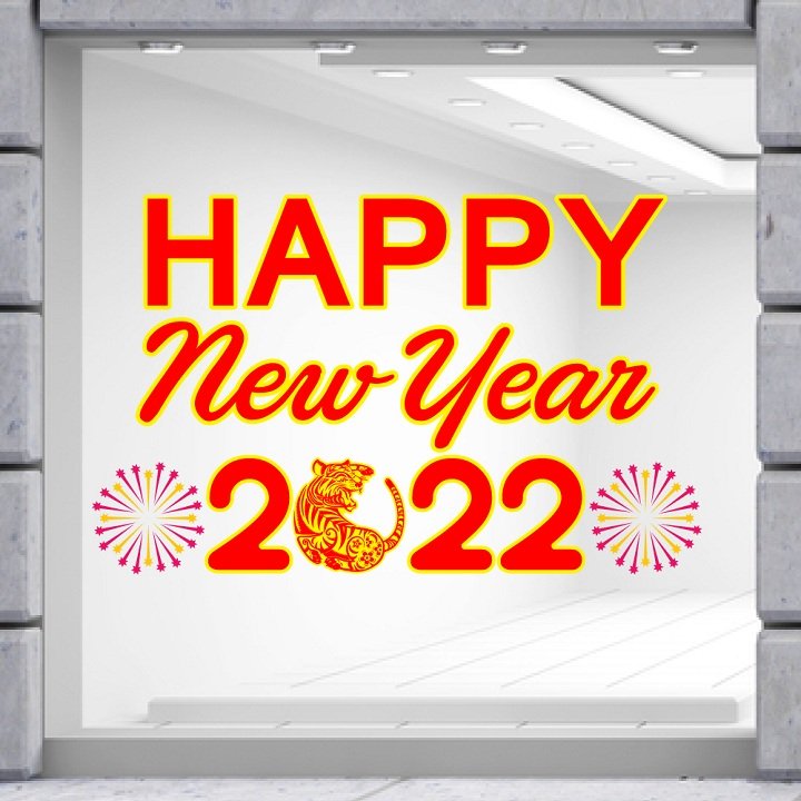 Decal trang trí tết happy new year 2022 mẫu 5