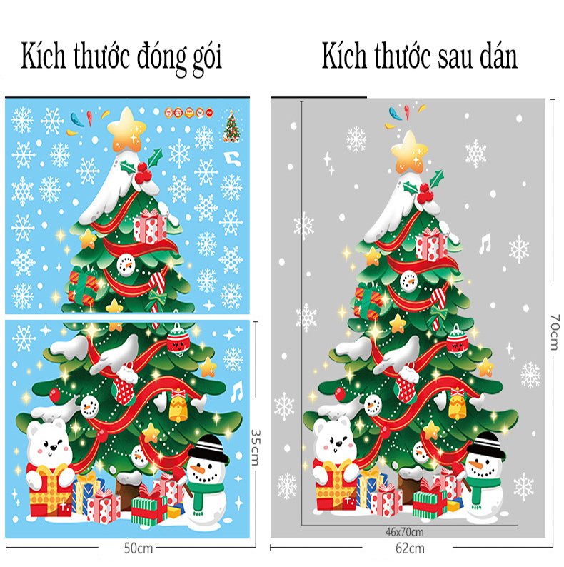 Decal trang trí noel cây thông và những hộp quà