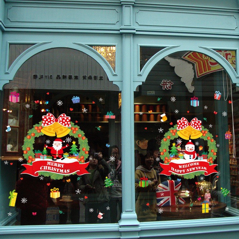 Decal trang trí noel vòng nguyệt quế và hộp quà