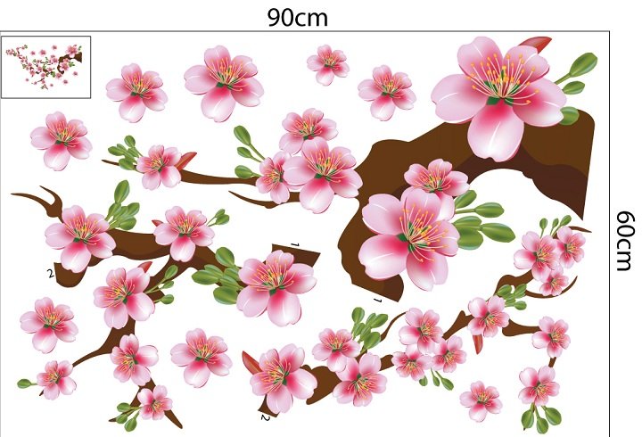 Decal trang trí tết cành đào hồng khoe sắc 2