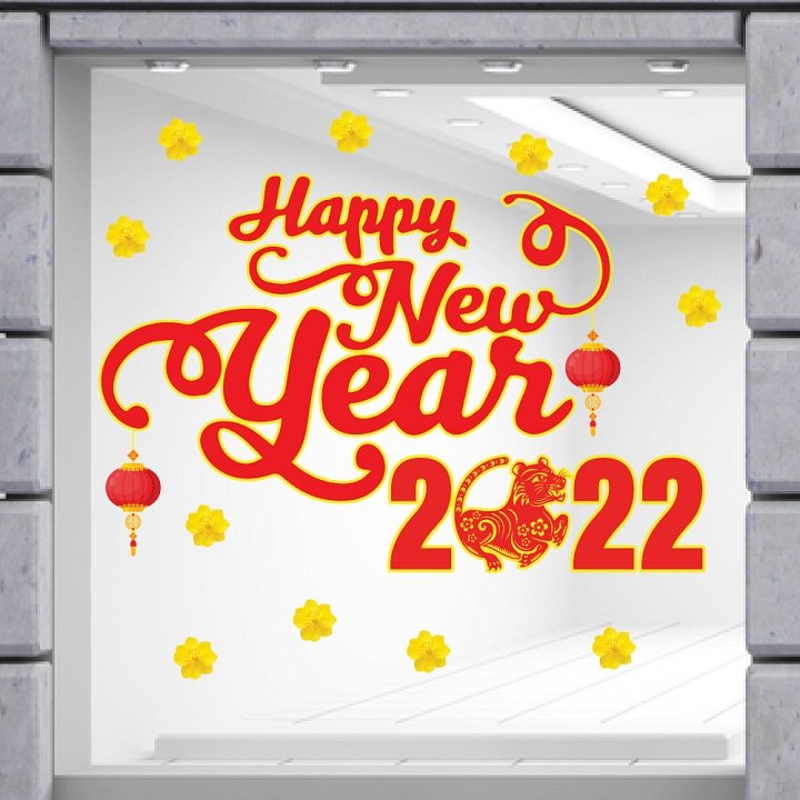 Decal trang trí tết chúc mừng năm mới 2022 mẫu 3
