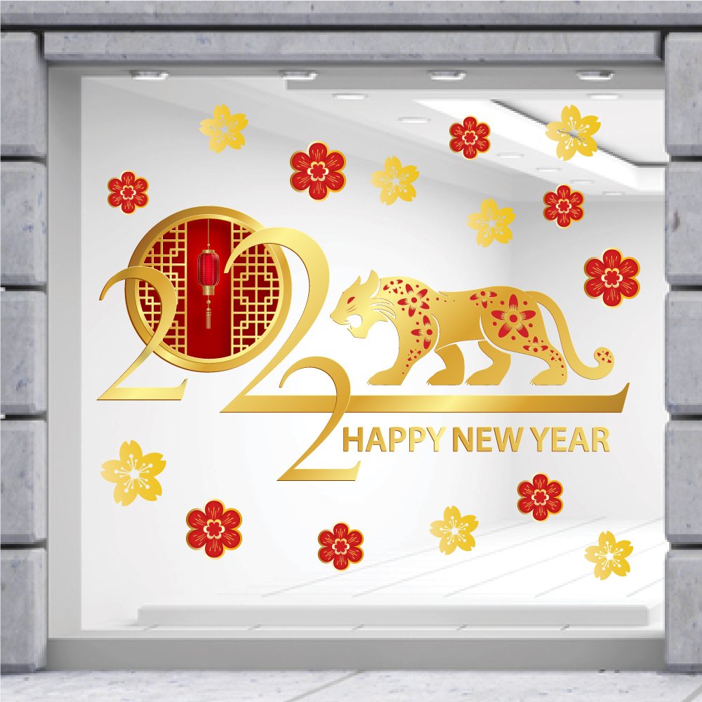 Decal trang trí tết Happy New Year 2022 mẫu 6