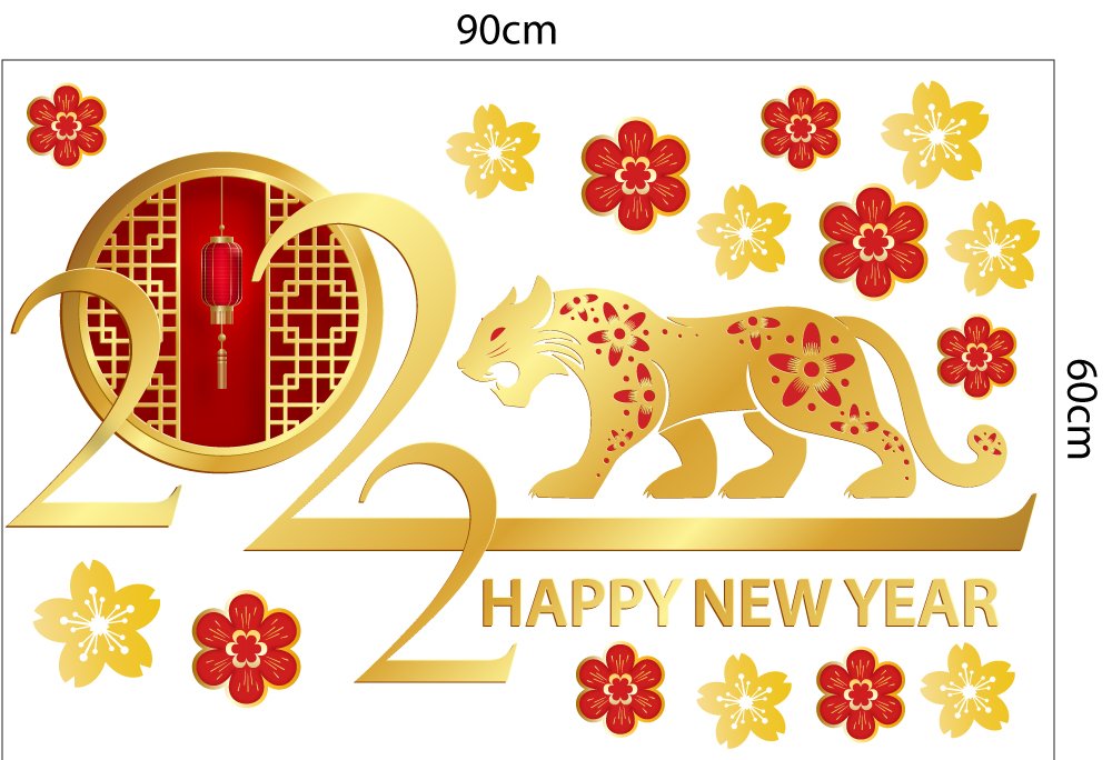 Decal trang trí tết Happy New Year 2022 mẫu 6