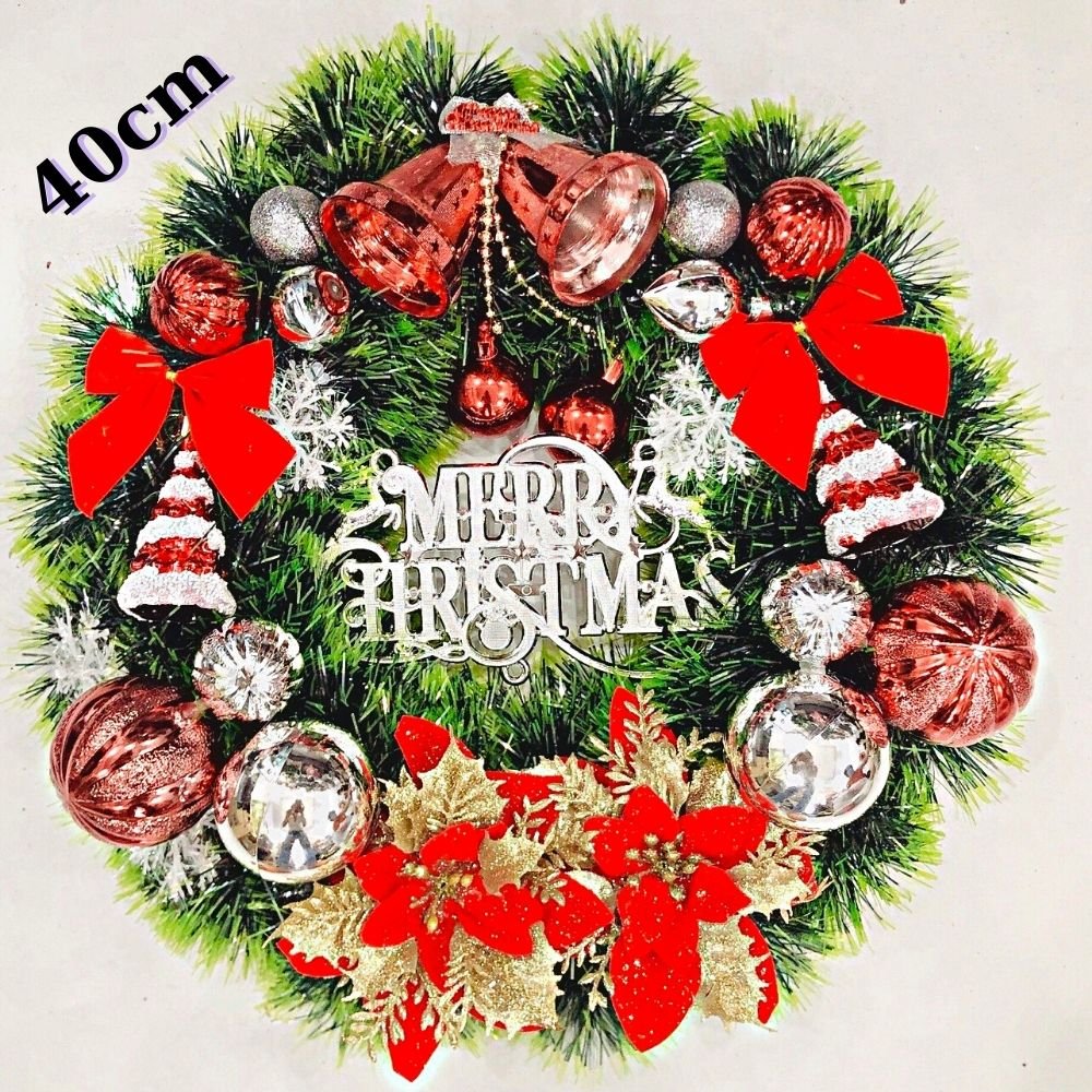 Vòng nguyệt quế trang trí Noel Mery Christmas 15 - 40cm