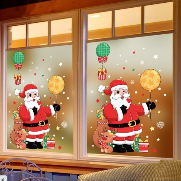 Decal trang trí noel ông già noel và bóng bay
