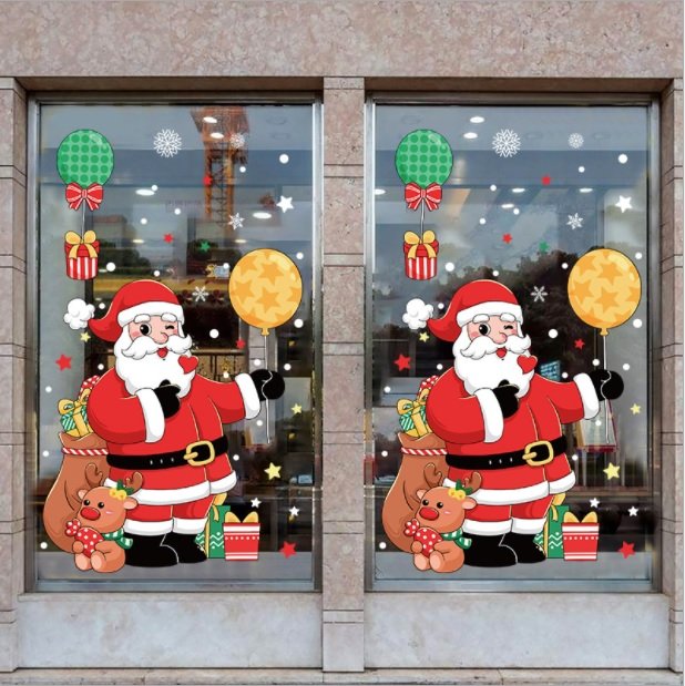 Decal trang trí noel ông già noel và bóng bay