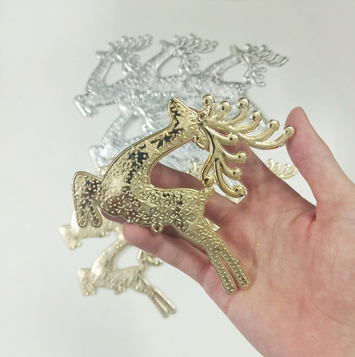 Set 5 con tuần lộc tuyết trắng bạc trang trí noel