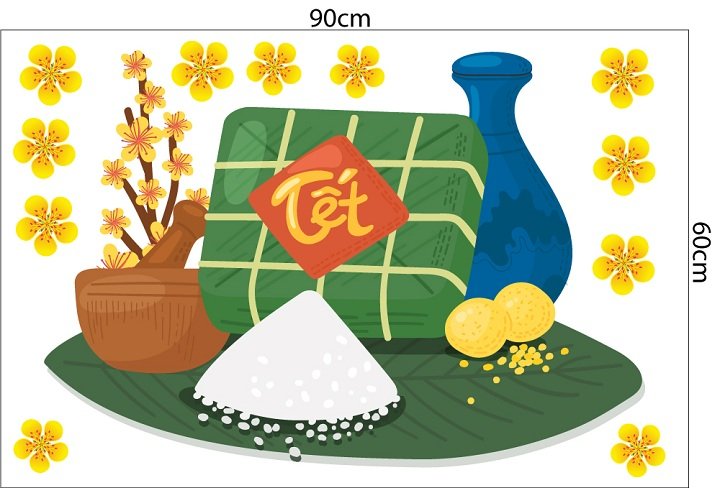 Decal trang trí tết gói bánh chưng ngày tết mẫu 2