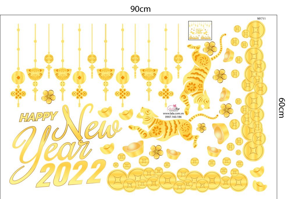 Decal trang trí tết hổ vàng phát tài 2022