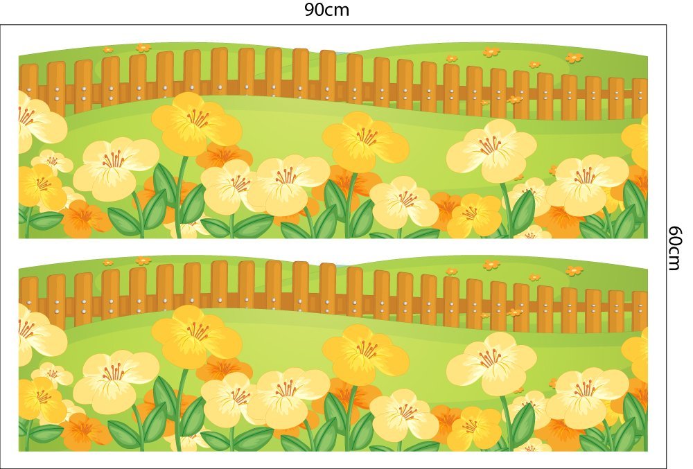 Decal chân tường hoa vàng và hàng rào gỗ