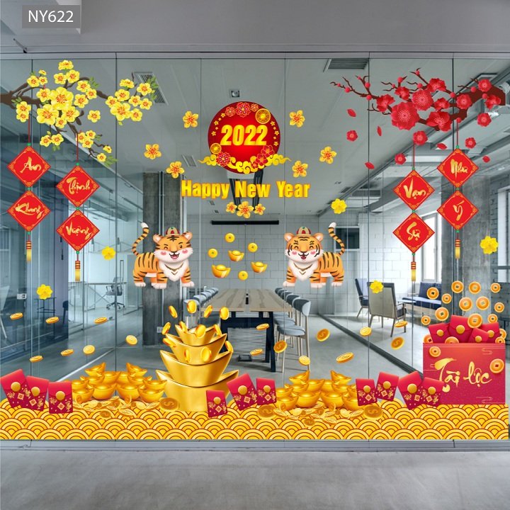 Combo Decal trang trí tết Happy New Year 2022