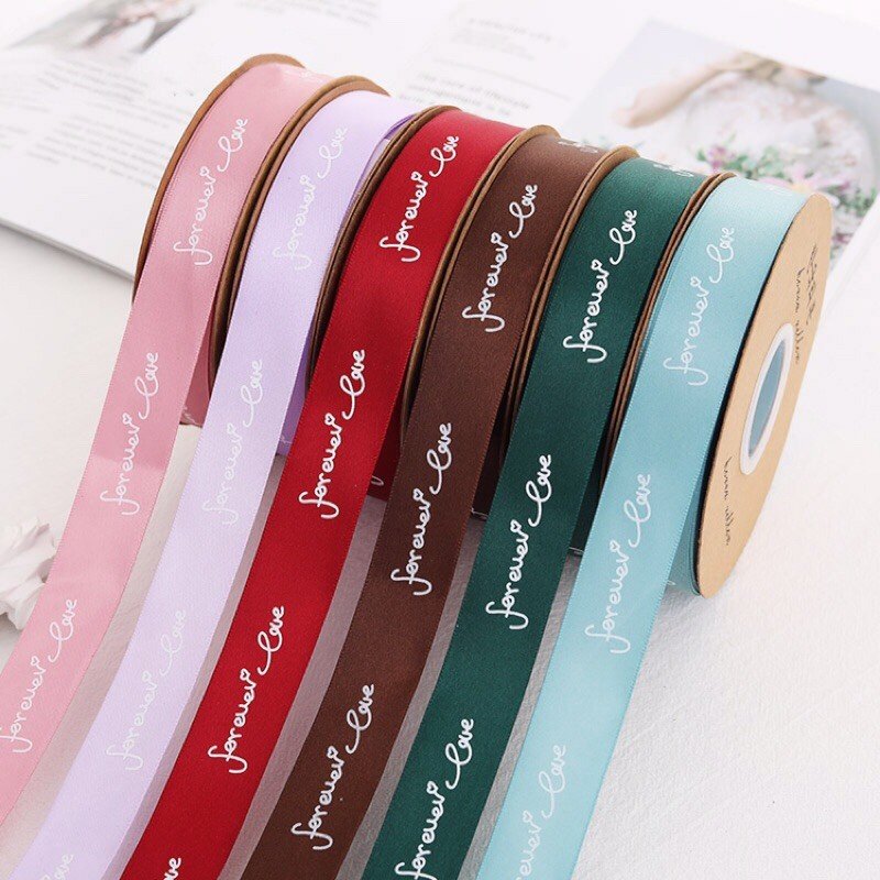 Combo 10m cuộn ruy băng chữ Forever love phụ kiện trang trí