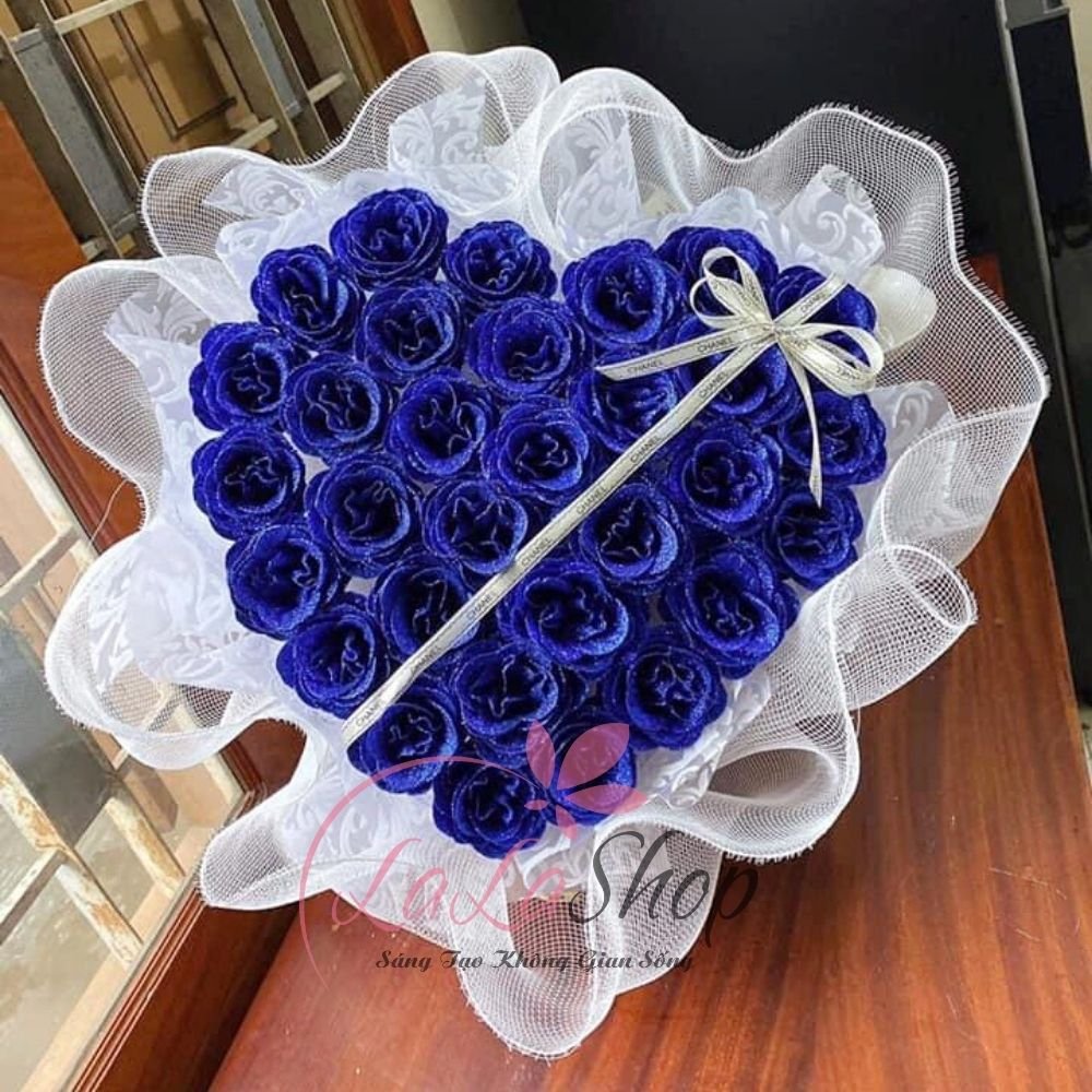 Bó hoa nhũ kim tuyến xanh dương 31 bông
