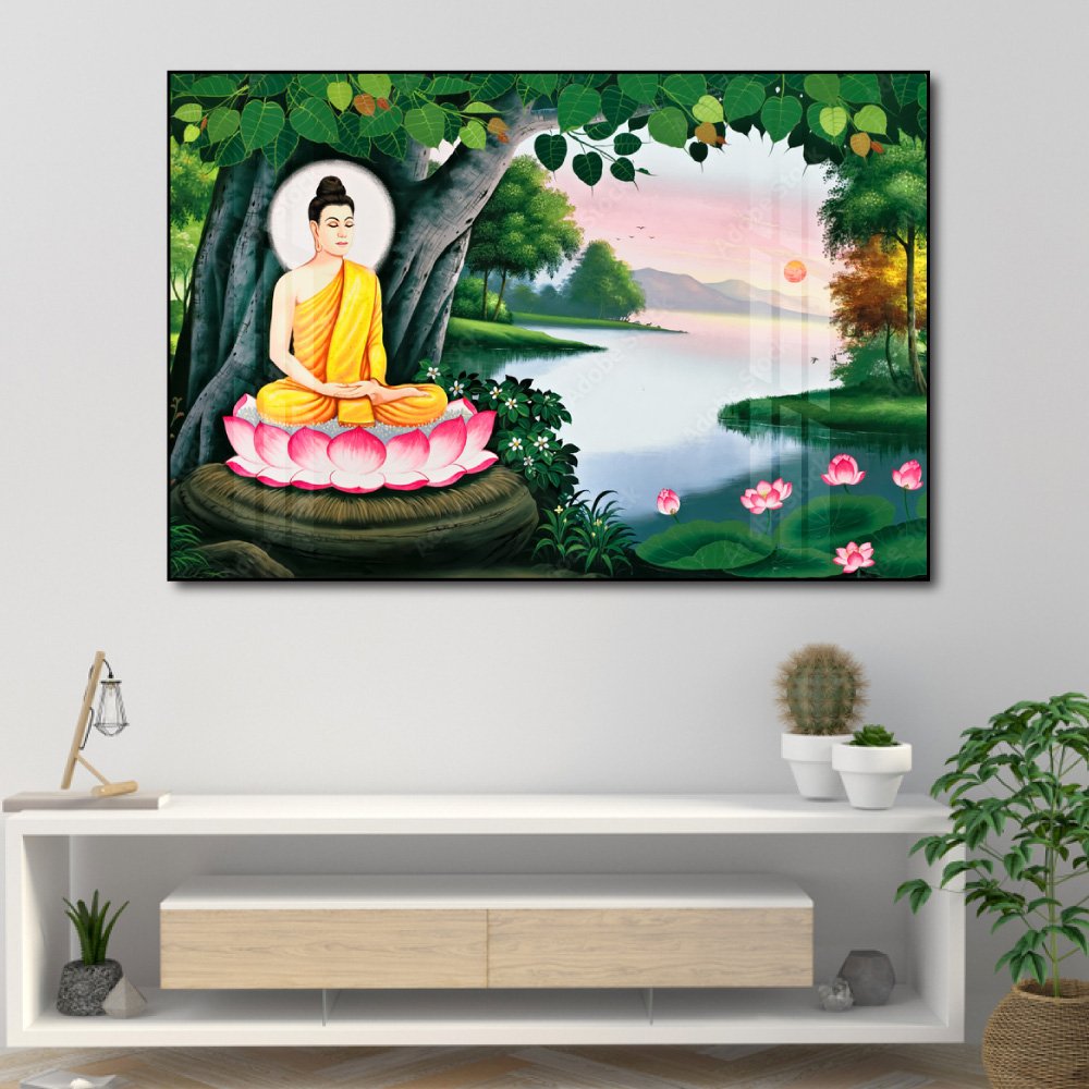 Tranh treo tường phật thích ca trên tòa sen hồng (2)