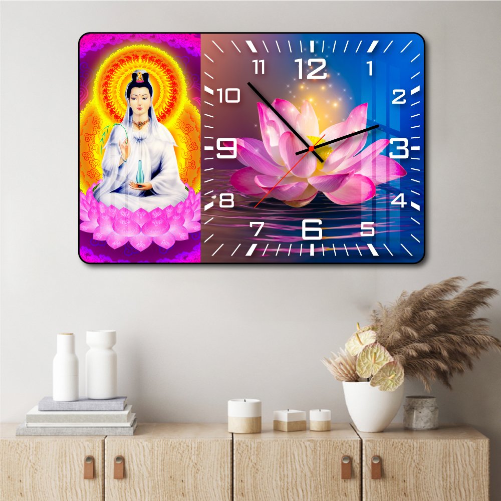 Tranh đồng hồ treo tường tráng gương Phật Quan Âm Bồ Tát mẫu 2