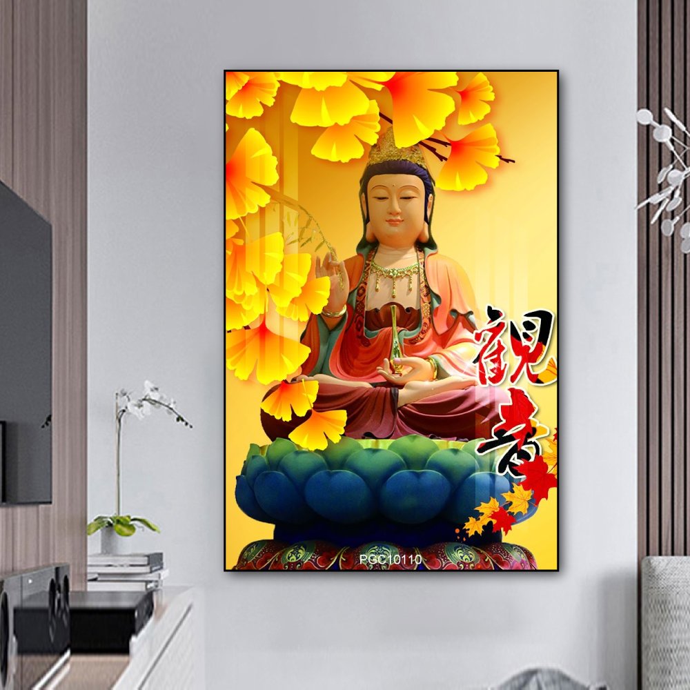 Tranh treo tường Phật Quan âm bồ tát ngồi đài sen 01