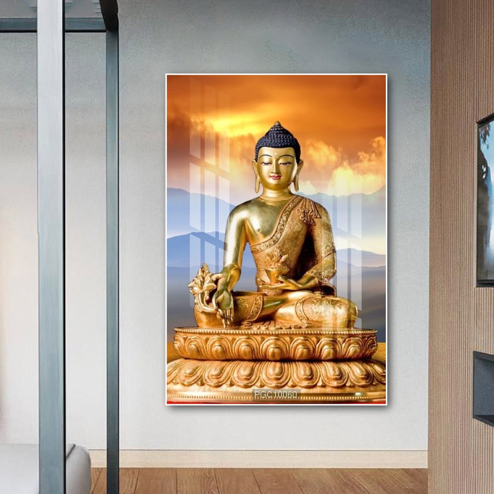Tranh treo tường Đức Phật Thích Ca ngồi tòa sen vàng