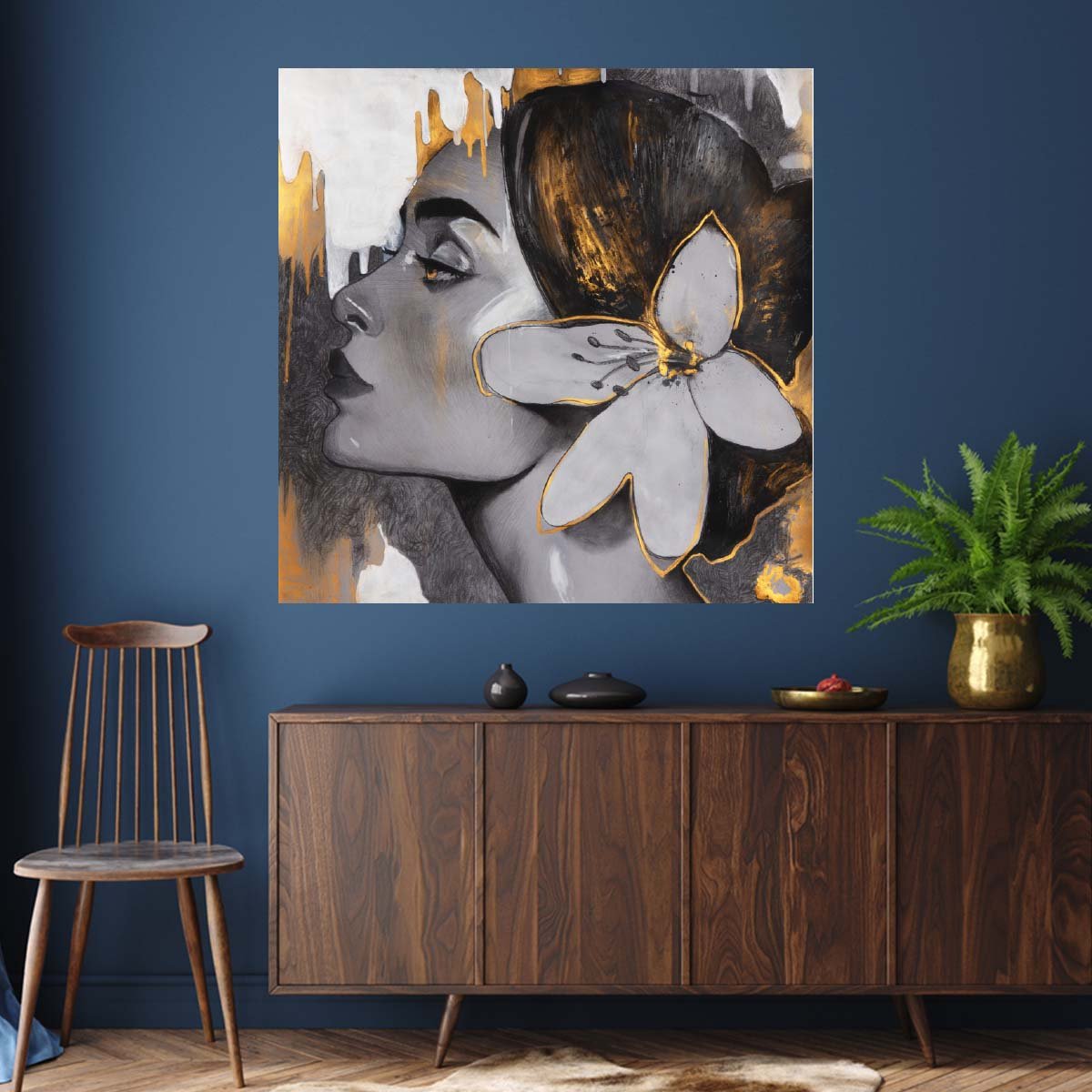 Tranh treo tường nghệ thuật cô gái cài hoa