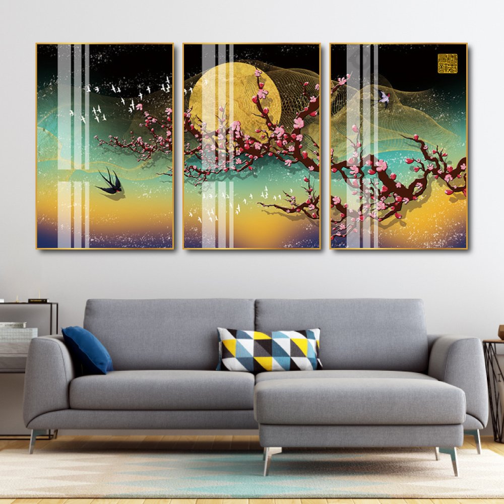 Tranh treo tường hoa đào dưới ánh trăng