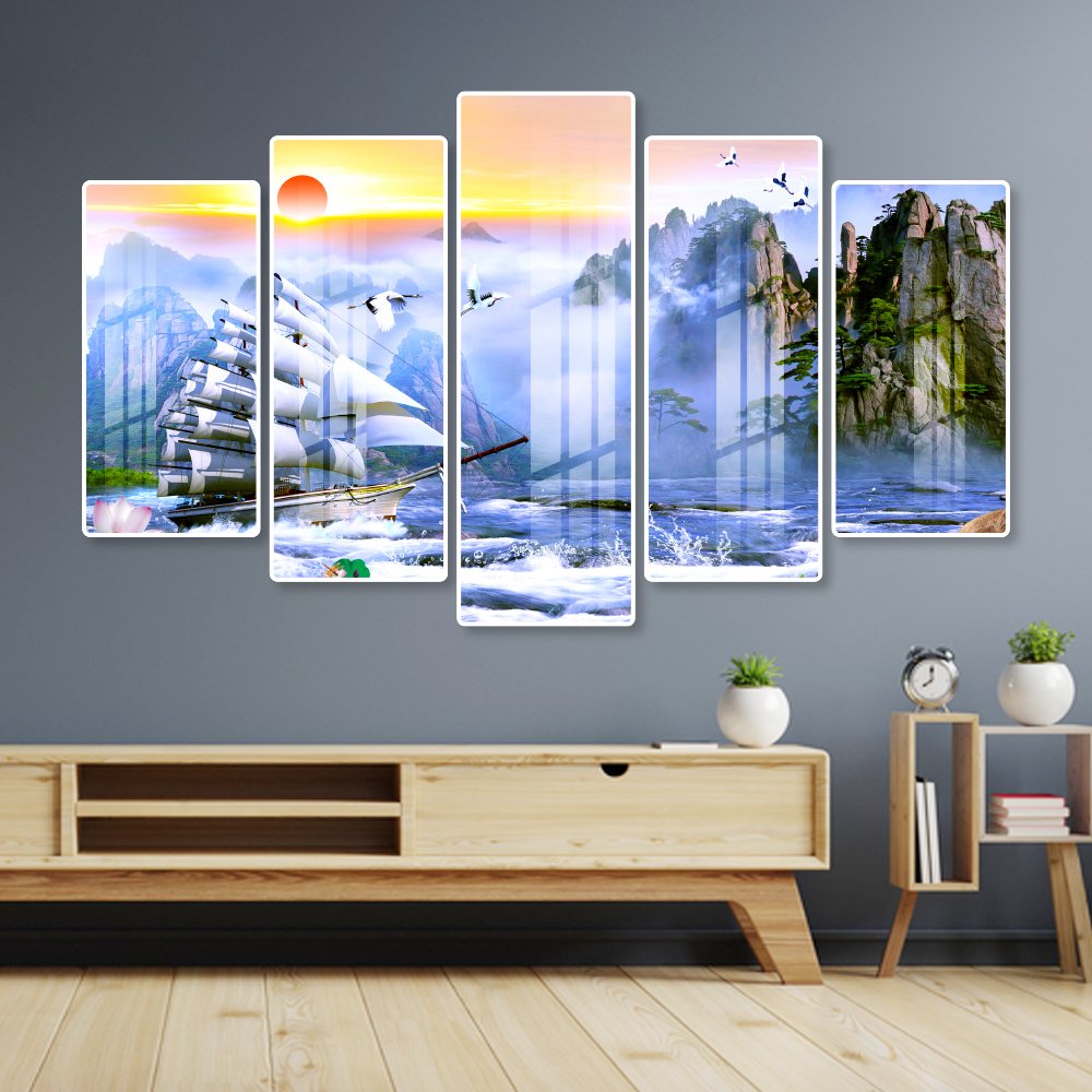 Tranh Treo Tường Thuyền Buồm Và Sông Núi Nước Non