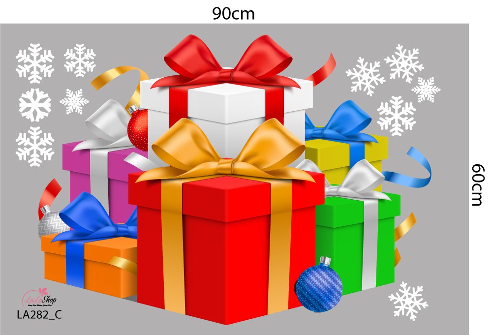 Combo decal trang trí noel ông già noel vui vẻ và những hộp quà 2023