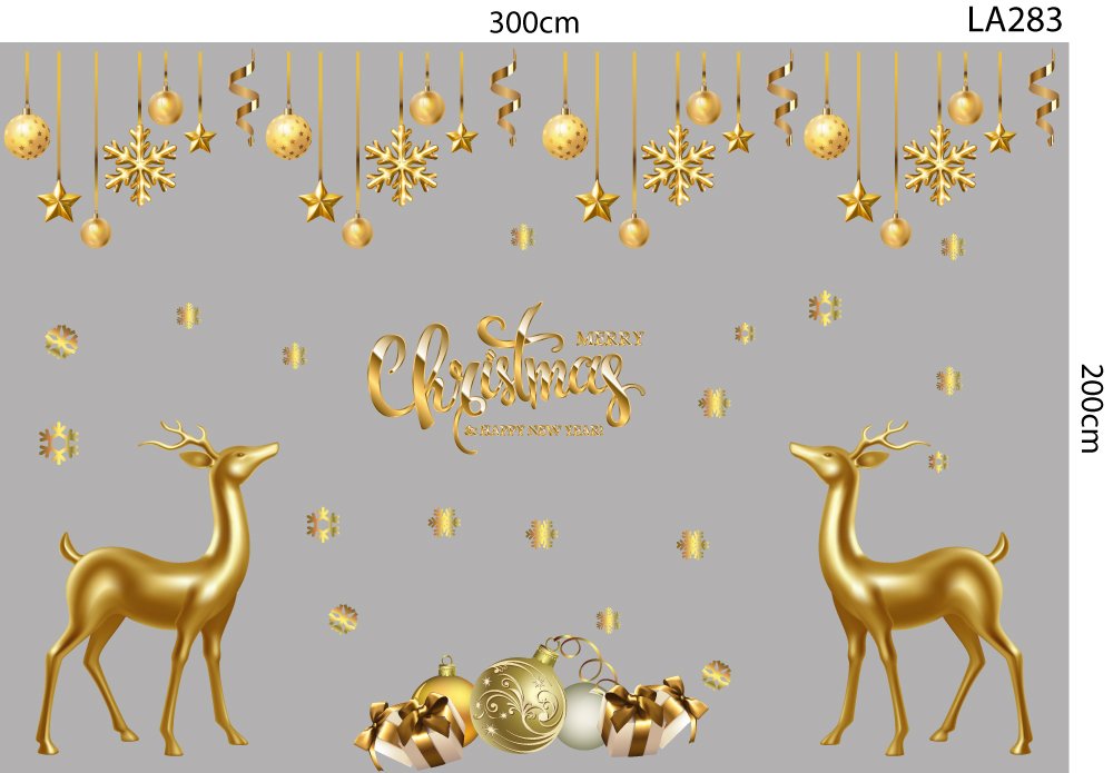 Combo decal trang trí noel merry christmas và tuần lộc vàng 2023