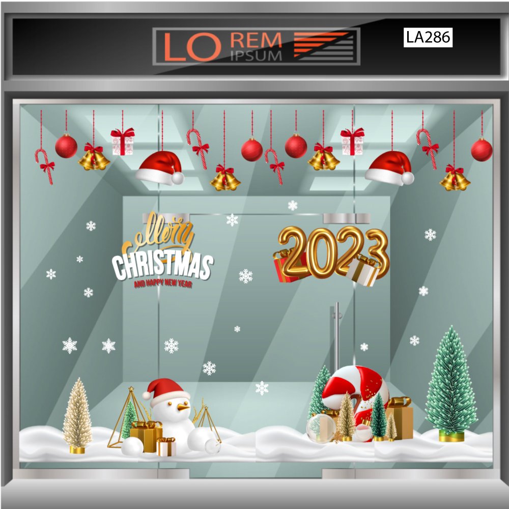 Combo Decal Trang Trí Noel Người Tuyết Nón Đỏ Và Những Hộp Quà 2023