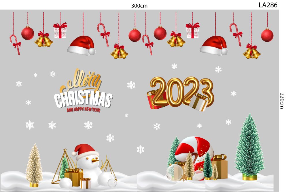 Combo Decal Trang Trí Noel Người Tuyết Nón Đỏ Và Những Hộp Quà 2023