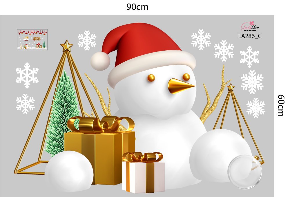 Combo Decal Trang Trí Noel Người Tuyết Nón Đỏ Và Những Hộp Quà 2023