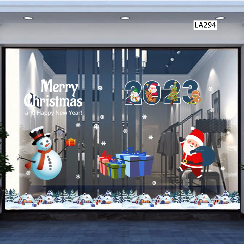Combo Decal Trang Trí Noel Ông Già Noel, Người Tuyết Hộp Qùa 2023