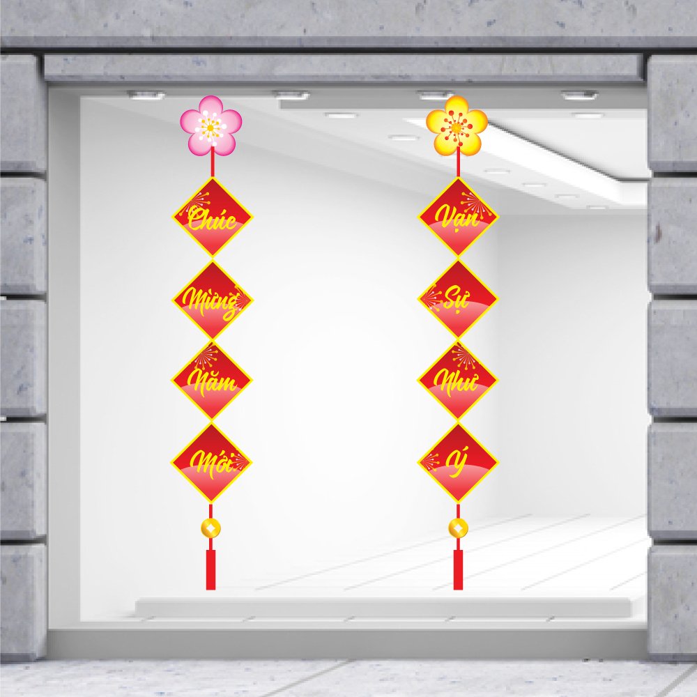 Combo Decal Trang Trí Tết Quý Mão Câu Đối Xuân