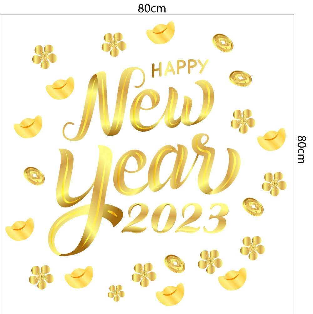 Decal Trang Trí Tết Happy New Year 2023 Và Mai Vàng