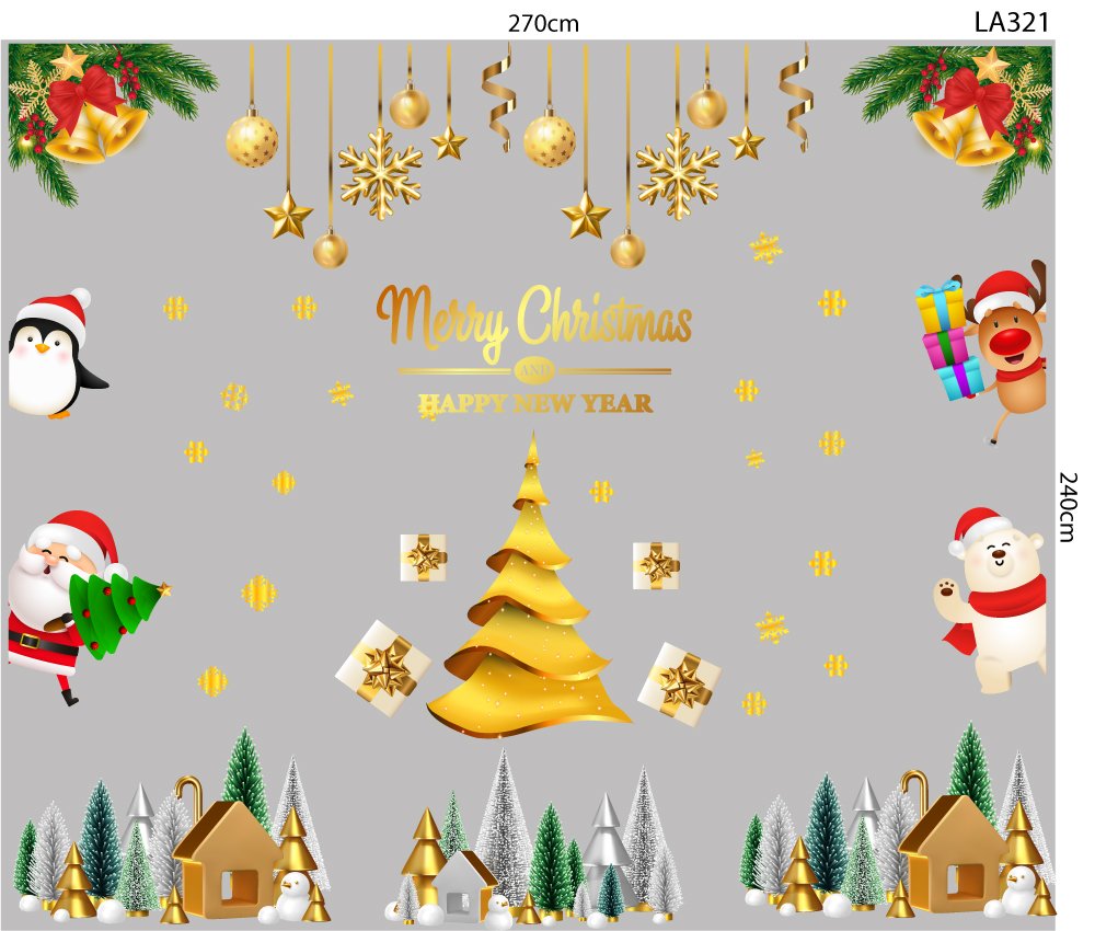 Combo Decal Trang Trí Noel Cây Thông Vàng Và Những Người Bạn