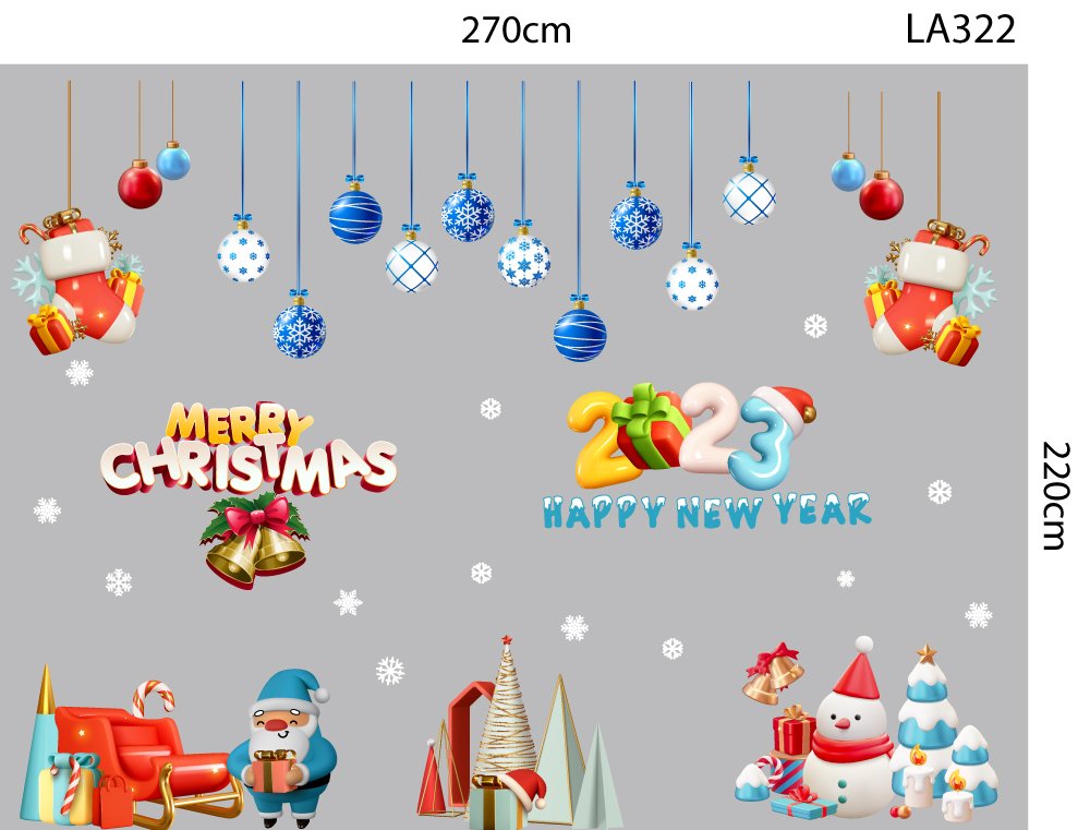 Combo Decal Trang Trí Noel Merry Christmas And Happy New Year