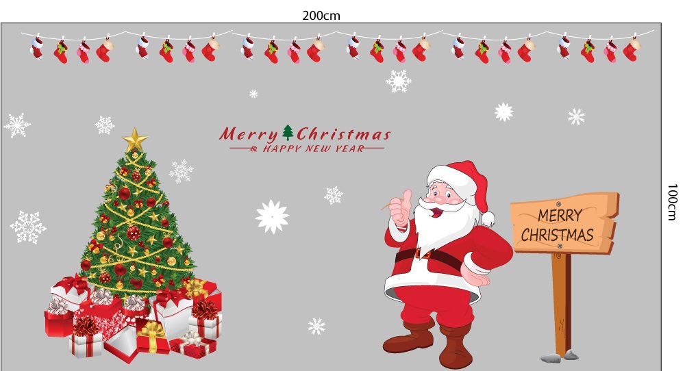 Decal dán tường Combo Ông già Noel và cây thông xanh 2 (1 bộ 3 tấm)