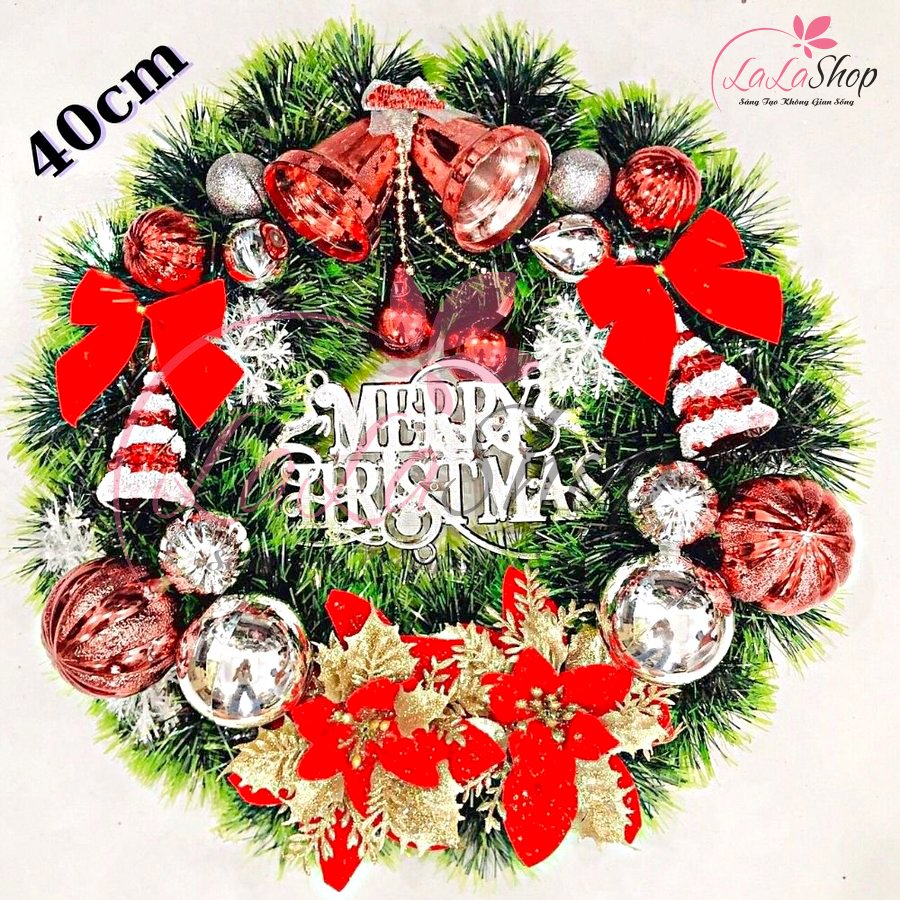 Vòng nguyệt quế trang trí Noel Merry Christmas 15 - 40cm