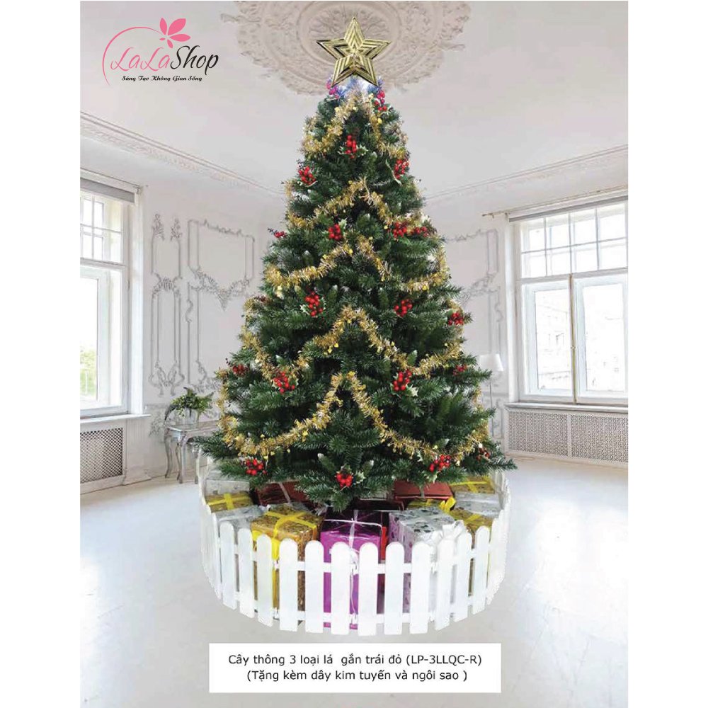Cây thông noel 3 loại lá gắn trái đỏ